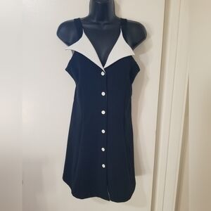Venz Montreal Black White Contrast Collar Button Front Dress Small